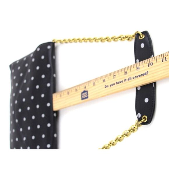 J.CREW BLACK GENUINE LEATHER POLKA DOT CHAIN ENVELOP SHOULDER BAG HANDBAG PURSE - Picture 13 of 13